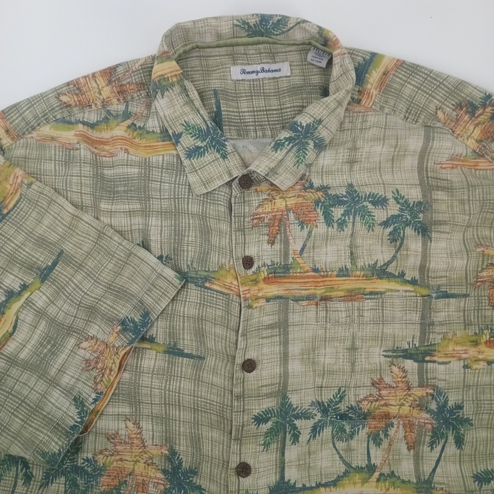 Tommy Bahama IslandZone Mens 3XL Silk Blend Palm Tree Tropical‎ Camp Shirt Green